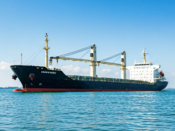 Bulk cargo ship sailing across the ocean